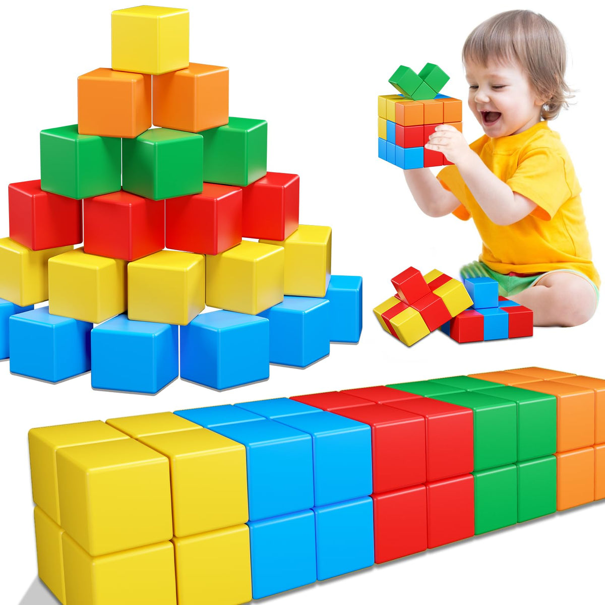 Magnetic Blocks for Toddlers Toys1.42 Inch Building Blocks Toys for 3 4 5 6 7 8+Years Old Boys Girls Magnetic Cubes for Kids STEM Montessori Toys Educational Sensory Magnet Toys for Kids Ages 3-5