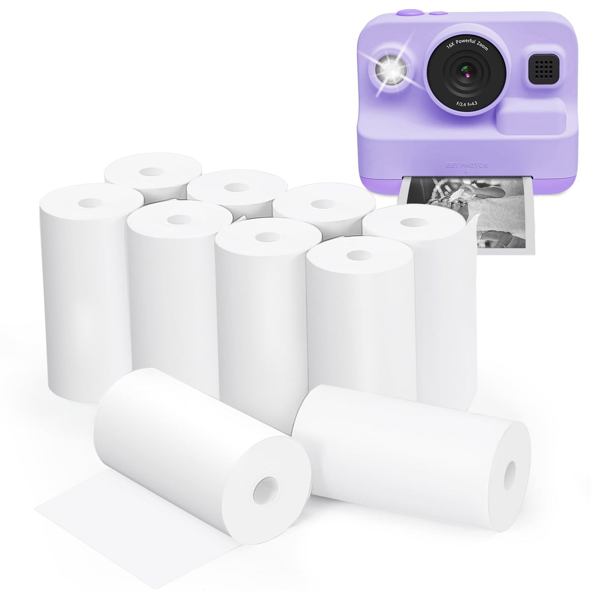Anchioo Thermal Paper 10 Paper Rolls for Kids Instant Print Camera HD Printing Receipt Paper Set Portable Refill Paper