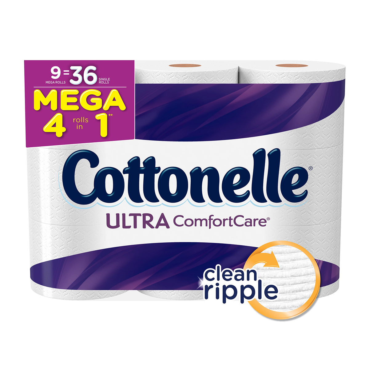 Cottonelle Mega Roll (Pack of 9 Rolls) Toilet Paper Ultra ComfortCare Bath Tissue Ultra Soft Toilet Paper Rolls with Clean Ripple Texture Sewer and Septic Safe