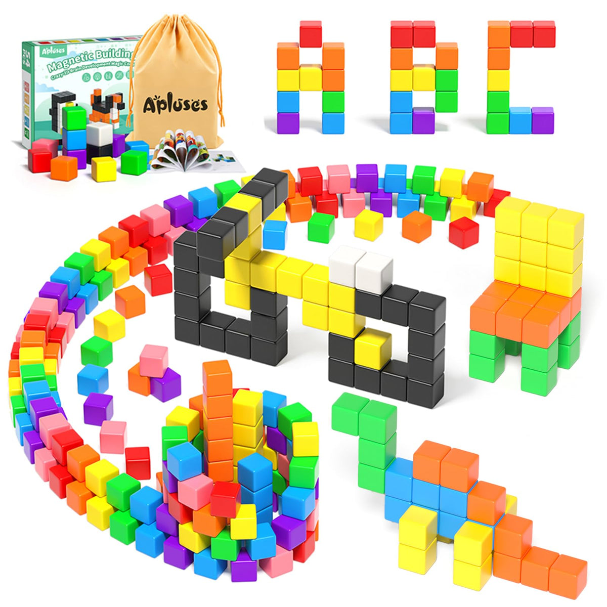 54 PCS Magnetic Blocks Magnetic Building Blocks for Toddlers 3+ Montessori Toys Magnetic Cubes Preschool STEM Educational Sensory Magnet Toys for Kids Ages 3-5 Year Old Boys and Girls