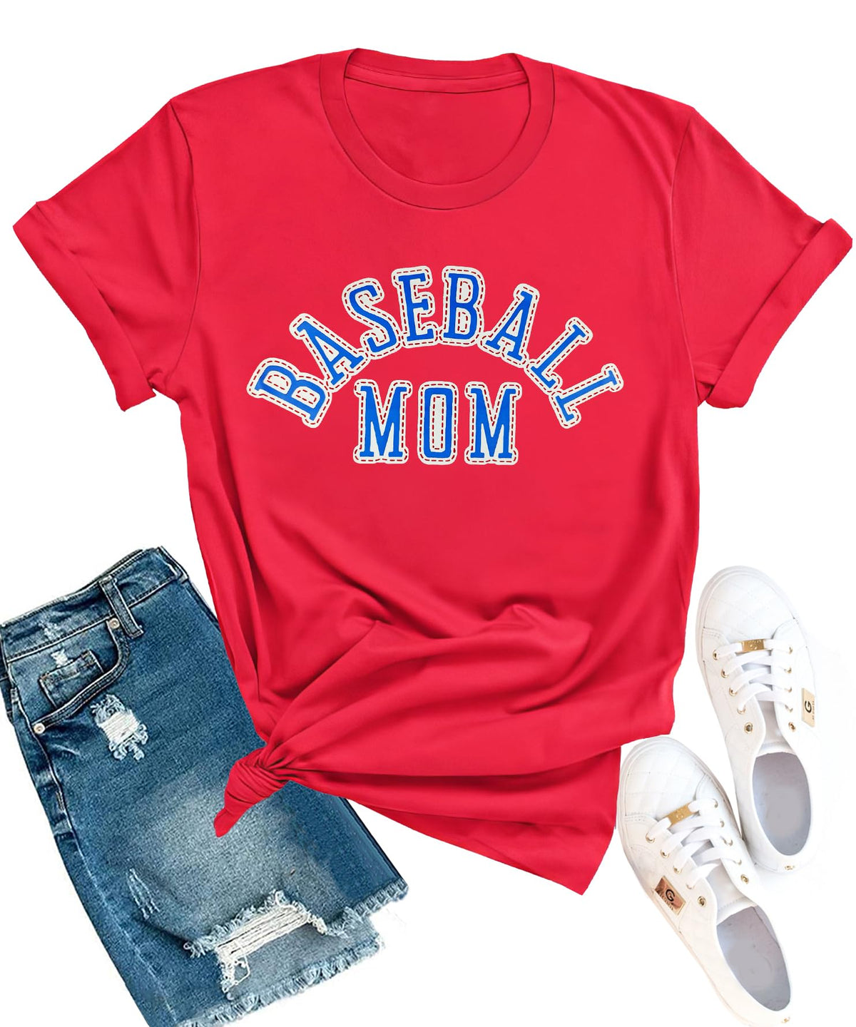 YZMI Baseball Mom Shirts for Women Sports Mom Crewneck Graphic T Shirt Heather Red XL