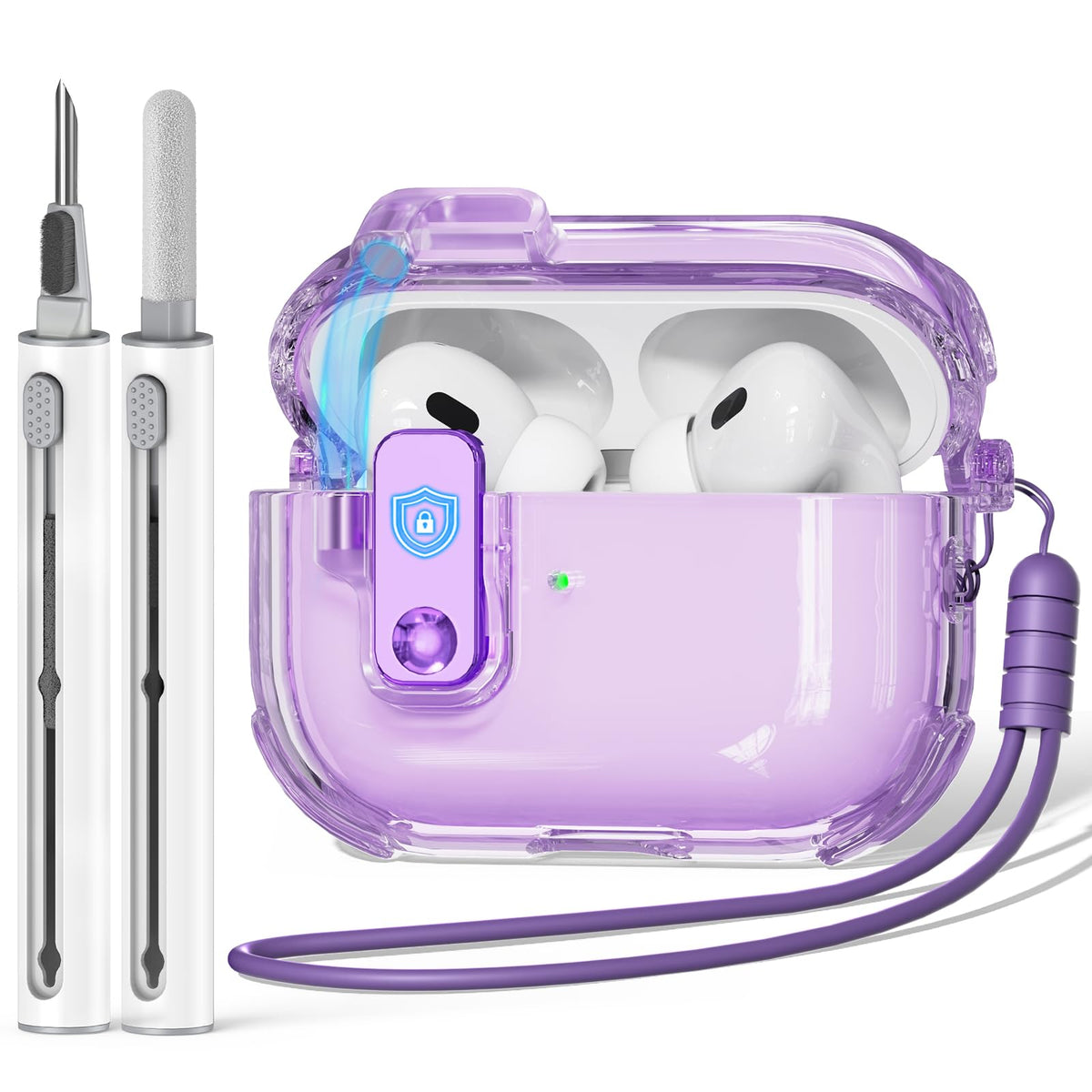 Inesore for AirPods Pro 2nd Generation Case (with Safety Lock)with Cleaner Kitfor Airpod Pro Case and Airpod Pro 2 CaseCome with One Click to Open FunctionCompatible with Magsafe (Purple)