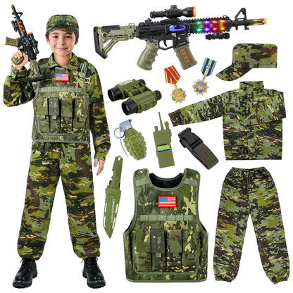 Metemot Kids Army Costume for Boys Military Soldier Costume with Army Toys Boys Halloween Costume with Camouflage Vest Solider Boy Dress up age 3-12…