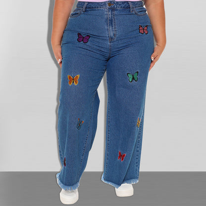 Plus Size High Waist Butterfly Jean Trouser for Women