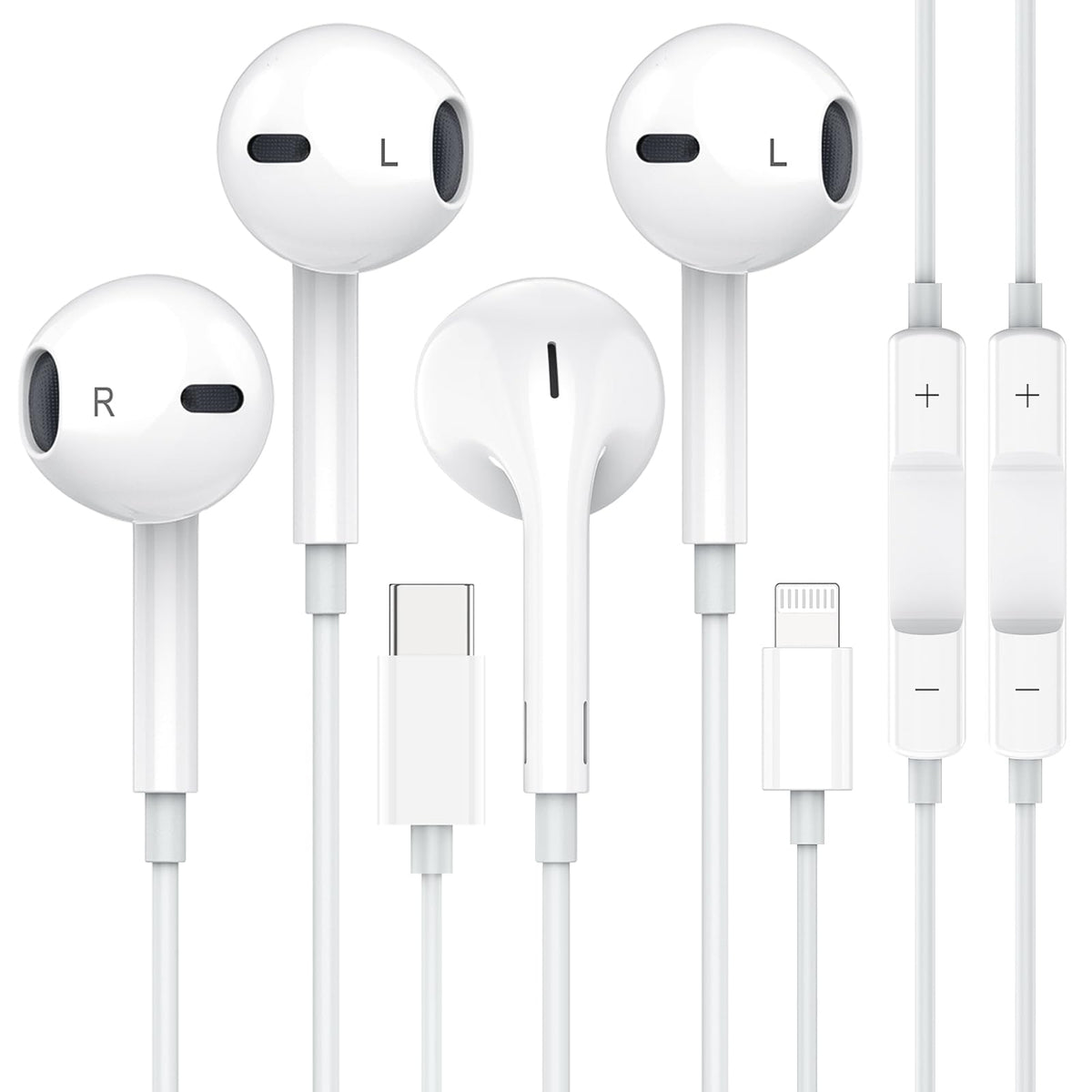 Apple Earbuds Wired Earphones with Lightning Connector and USB C Wired Earphones [MFi Certified] (Built-in Microphone & Volume Control) Noise Canceling Isolating Headphones for iPhone 16/15/14/13/12