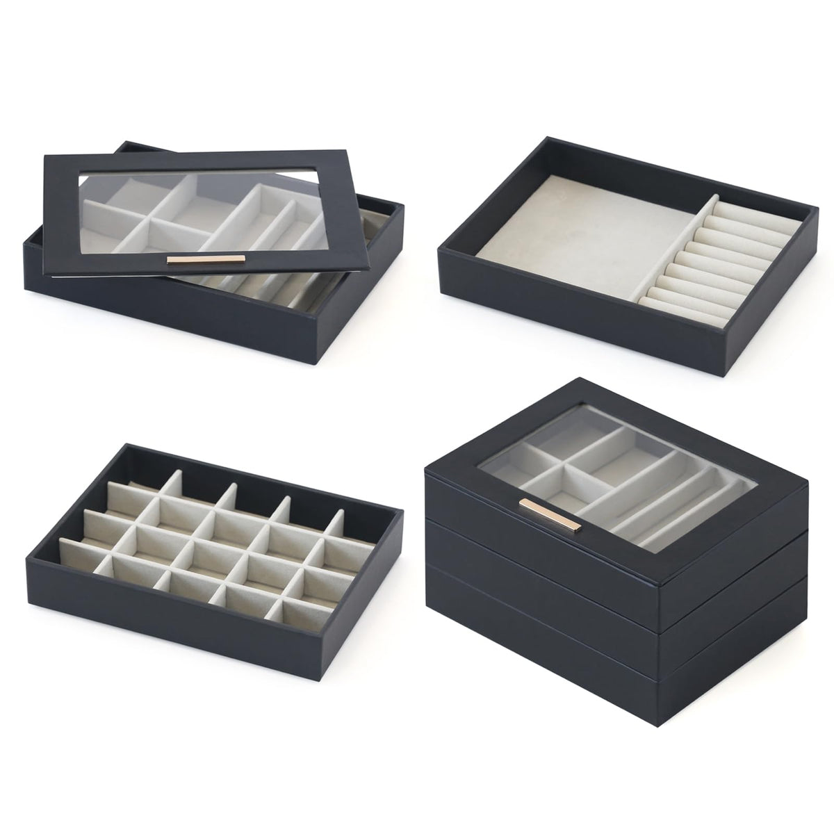 PreTidy Jewelry Organizer Jewelry Drawer Organizer Stackable Jewelry Trays for Drawer Inserts (4-Tier-Black-A)
