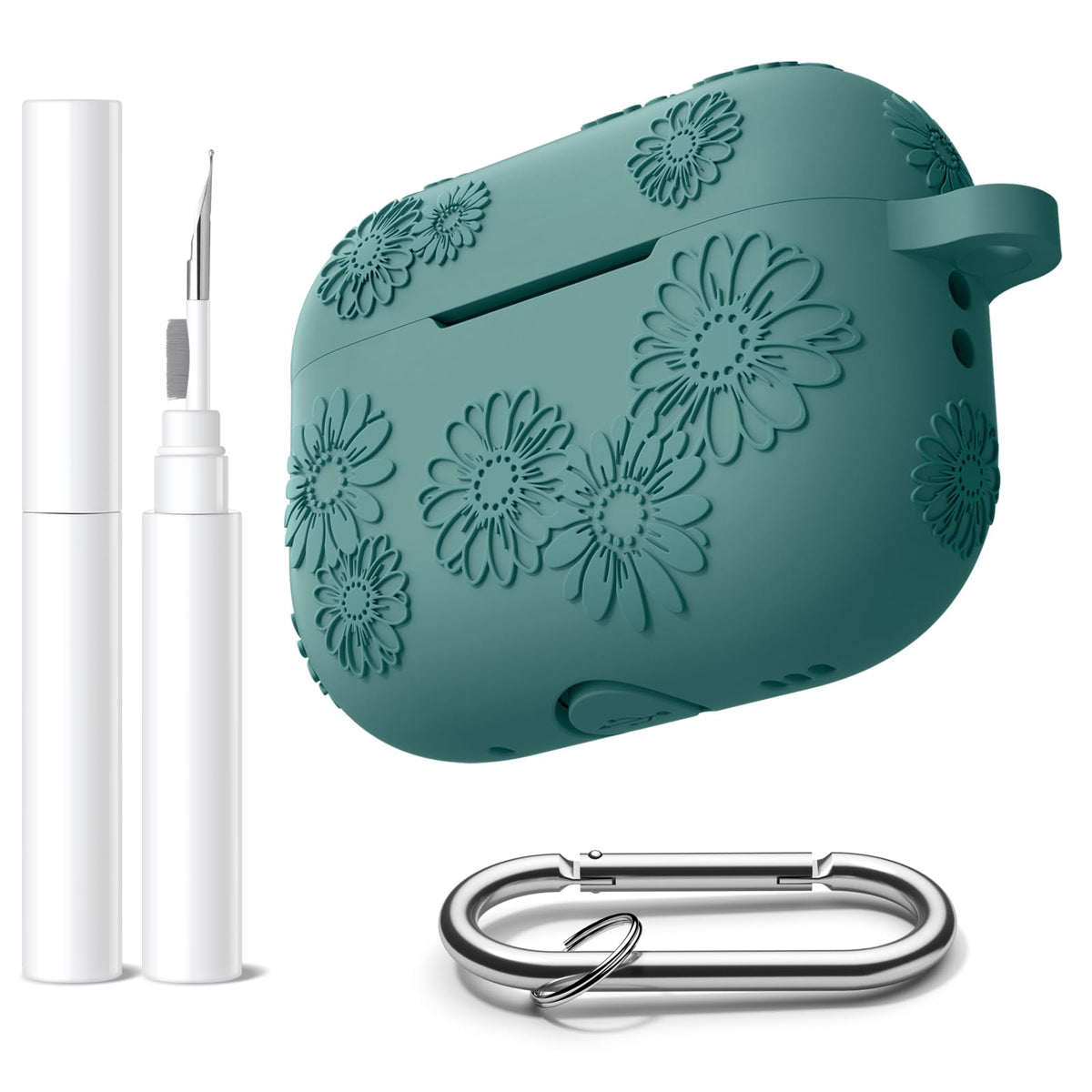 Adorve for AirPods Pro 2nd Generation Case for AirPods Pro Case Cover with Cleaner Kit Soft Silicone Protective Case for Apple AirPods Pro 2nd/1st Generation Accessories with Keychain Pine Green