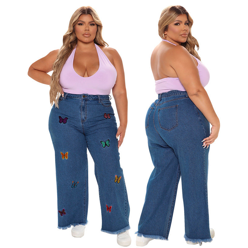 Plus Size High Waist Butterfly Jean Trouser for Women