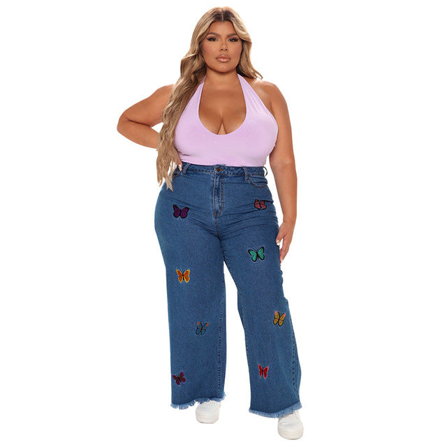 Plus Size High Waist Butterfly Jean Trouser for Women