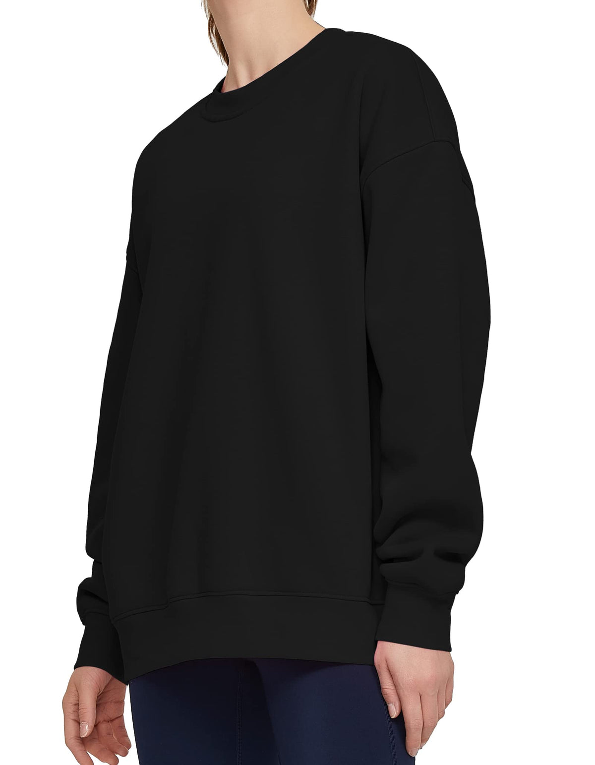 THE GYM PEOPLE Womens Fleece Crewneck Sweatshirt Loose fit Soft Oversized Pullover Sweatshirt(Black Small)
