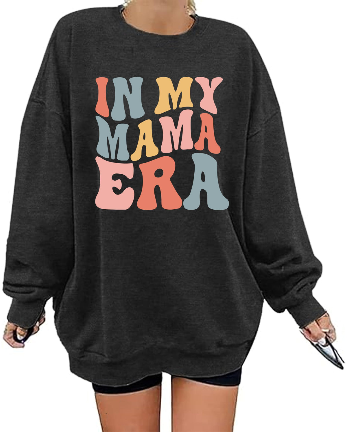 AMWIPE Mama Sweatshirt for Women In My Mama Era Shirts Oversized Mom Long Sleeve Casual Pullovers Blouse Top Darkgray