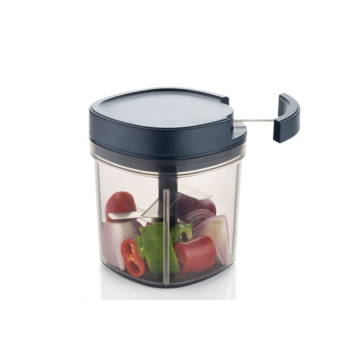SIGNORAWARE Manual Food Processor Vegetable Chopper -Easy Pull Hand String- Portable Stainless Steel Hand Food Chopper Cutter Garlic Mincer Onion Veggie Fruit Chopper Dicer w/Container (30 oz)