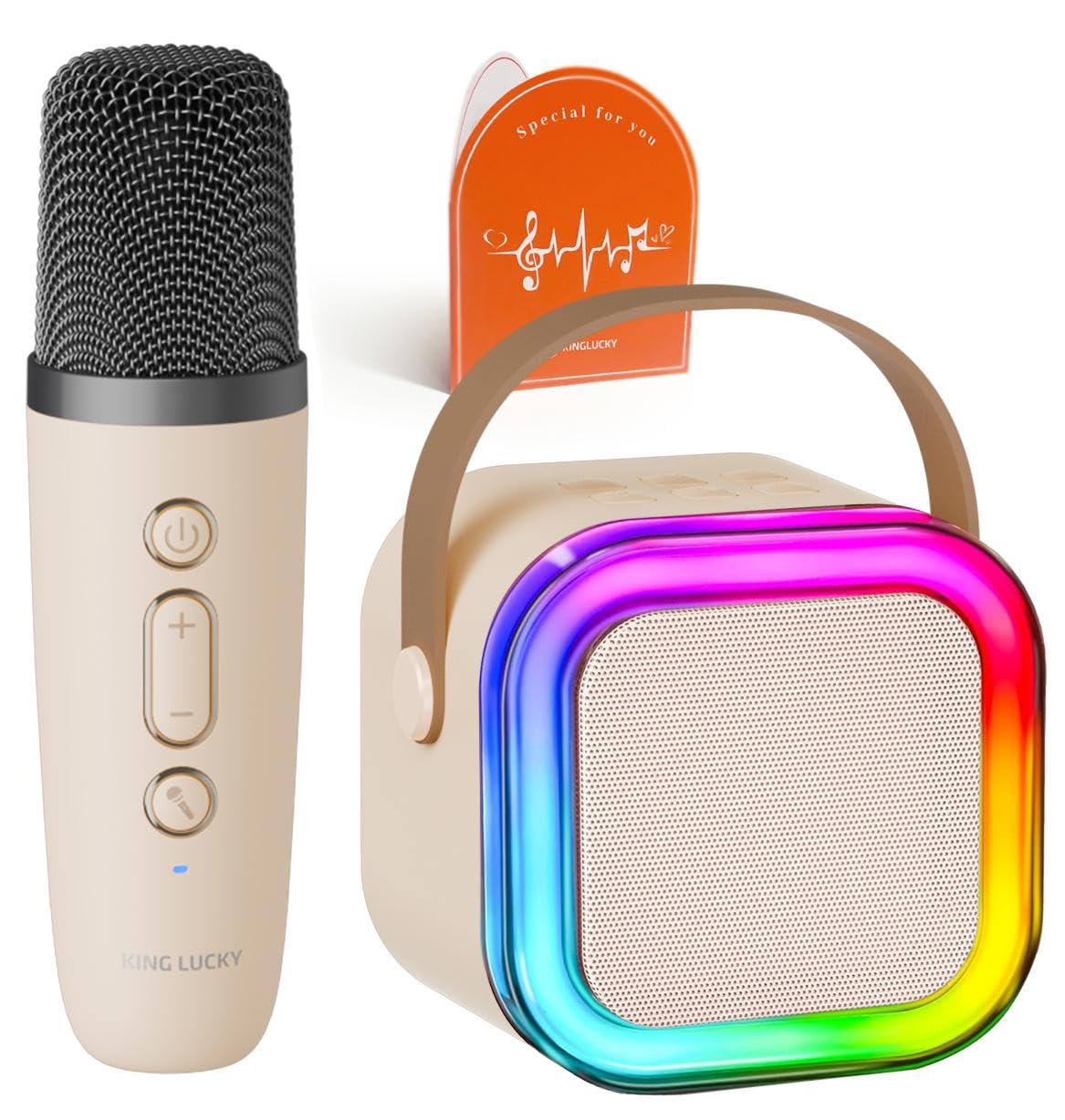 Kinglucky TOP Mini Karaoke Machine for Kids (with 14K+ Songs) Christmas Birthday Gifts Toys for Girls Ages 3-12+ Portable Mini Karaoke Machine with Wireless Microphone - Beige