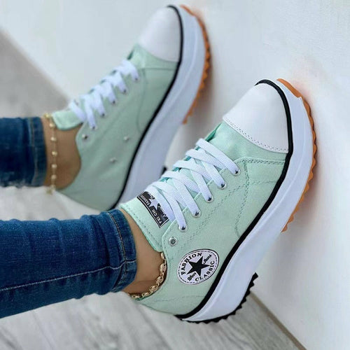 Flat Lace-Up Sneakers Pattern Canvas Casual Sport Shoes (Commission Agent)