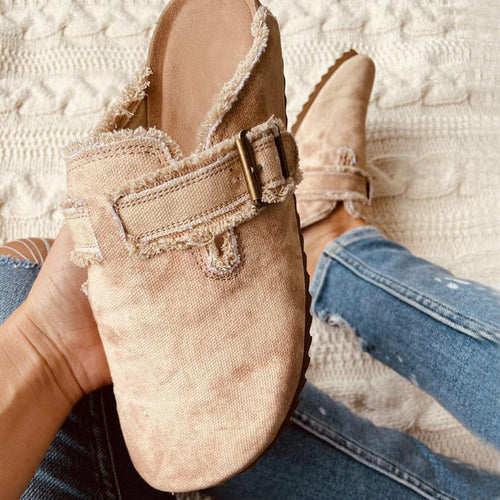 Flat Heel Round Toe Canvas Loafer Women's Vintage Clogs (Commission Agent)