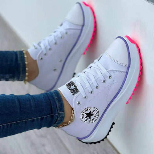 Flat Lace-Up Sneakers Pattern Canvas Casual Sport Shoes (Commission Agent)