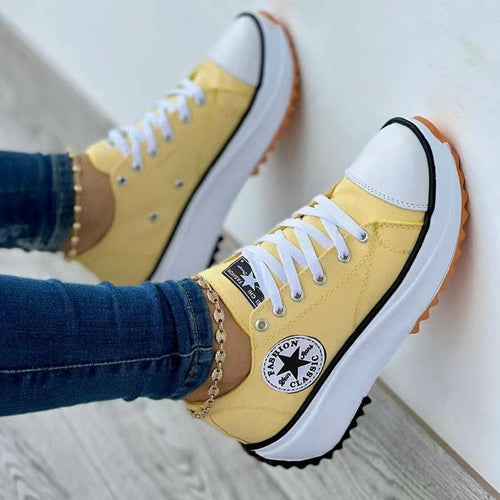 Flat Lace-Up Sneakers Pattern Canvas Casual Sport Shoes (Commission Agent)