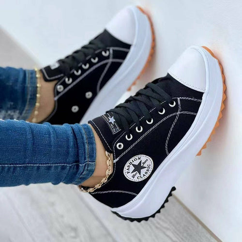 Flat Lace-Up Sneakers Pattern Canvas Casual Sport Shoes (Commission Agent)