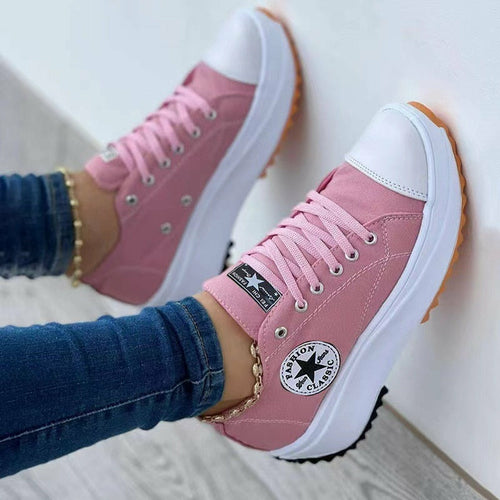Flat Lace-Up Sneakers Pattern Canvas Casual Sport Shoes (Commission Agent)