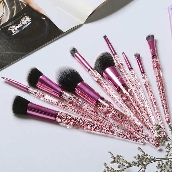 Makeup Brush Set of 10 - Face, Eye, and Contour Brushes