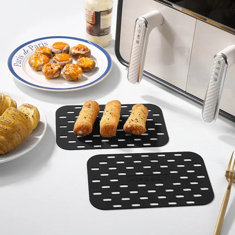 2pcs Black Silicone Mats for Air Fryer, Dishwasher Safe