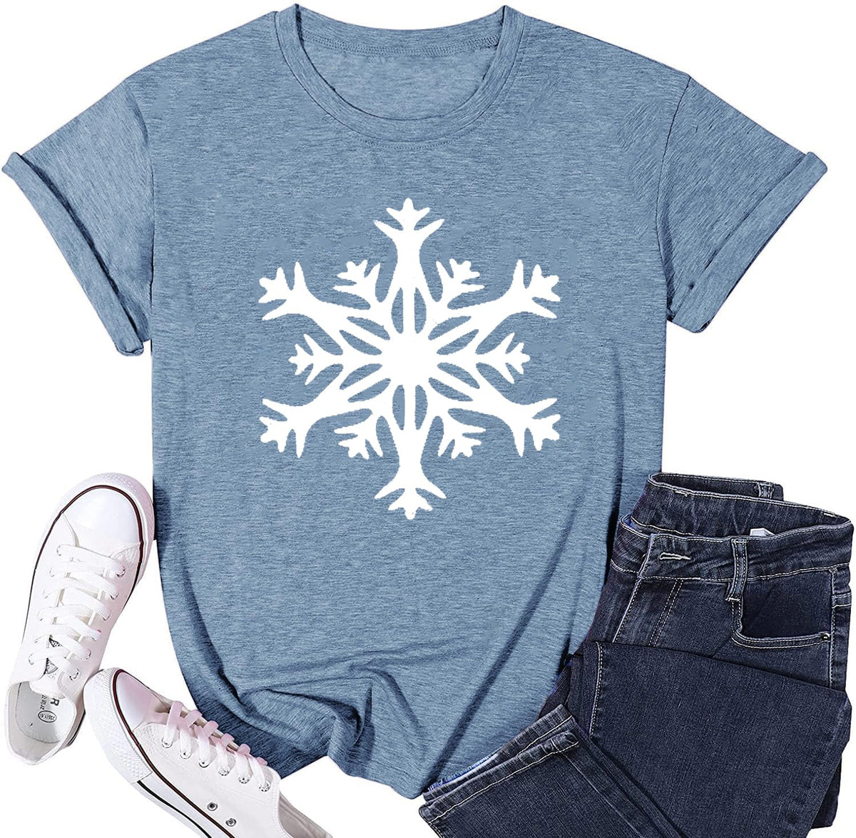 Christmas Shirts for Women Snowflake Graphic Tee Shirts Holiday Casual Christmas T Shirts BlueL