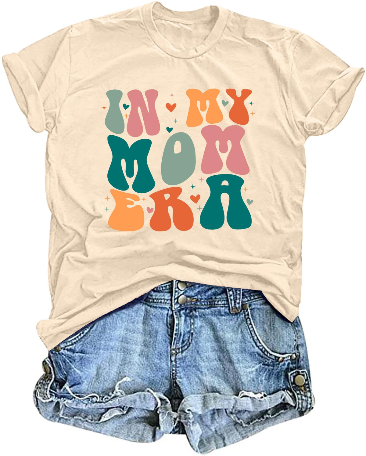 in My Mom Era Shirt Women: Mama T Shirt Mom Life Tops Funny Letter Print Casual Tees Cream