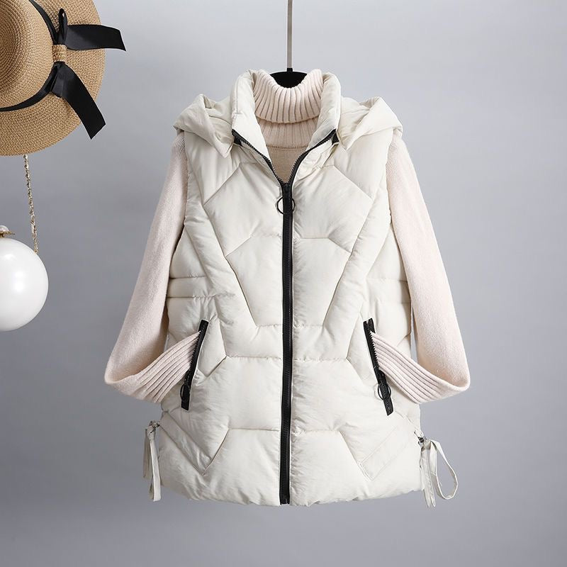 Women's Down Cotton Vest with Detachable Hood