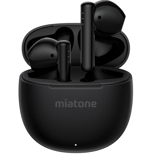 MIATONE London Wireless Earbuds Bluetooth 5.3 Ear Buds 50H Playtime with Charging Case Built-in Microphone for Phone Calls Semi-in-Ear Ear Buds Earphones - Black